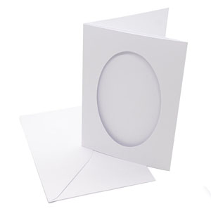 Set of 10 White Large 2-fold Aperture Cards A5, Oval aperture 