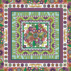 La Vie en Fleurs H Dupont ready-outlined 45x45cm square silk scarf NEW DUE MAY (don't order yet)